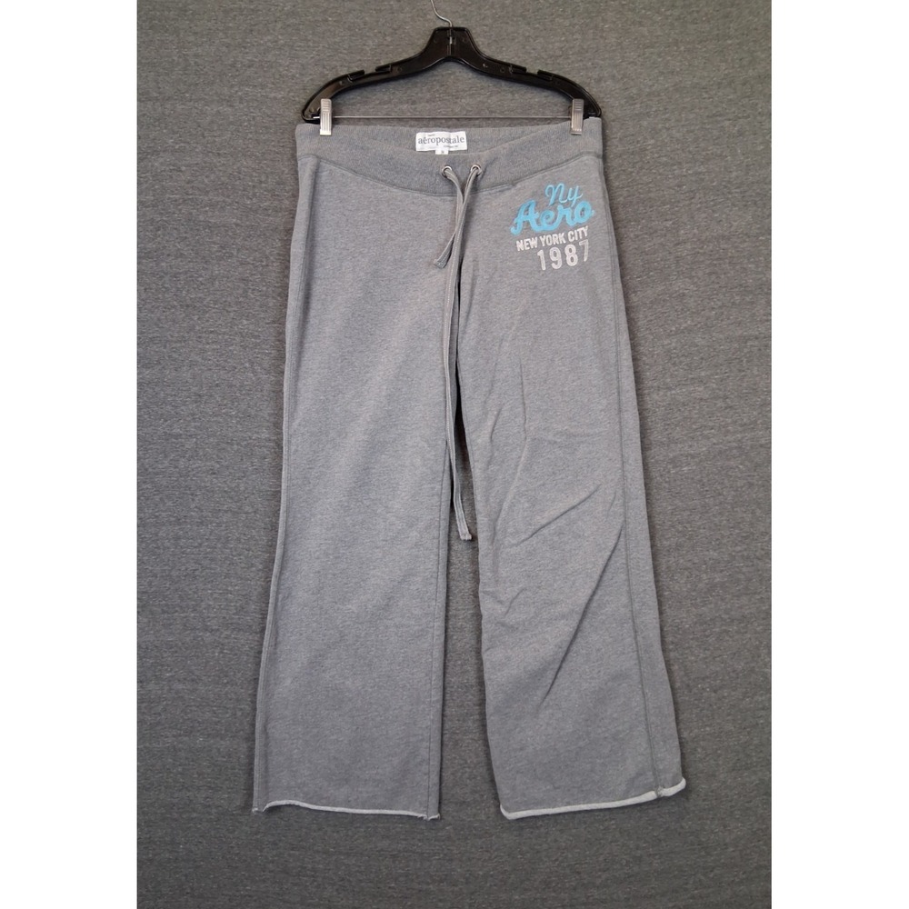 Aeropostale Womens Pants Medium Gray Drawstring Fleece Y2K NY City Aero 1986